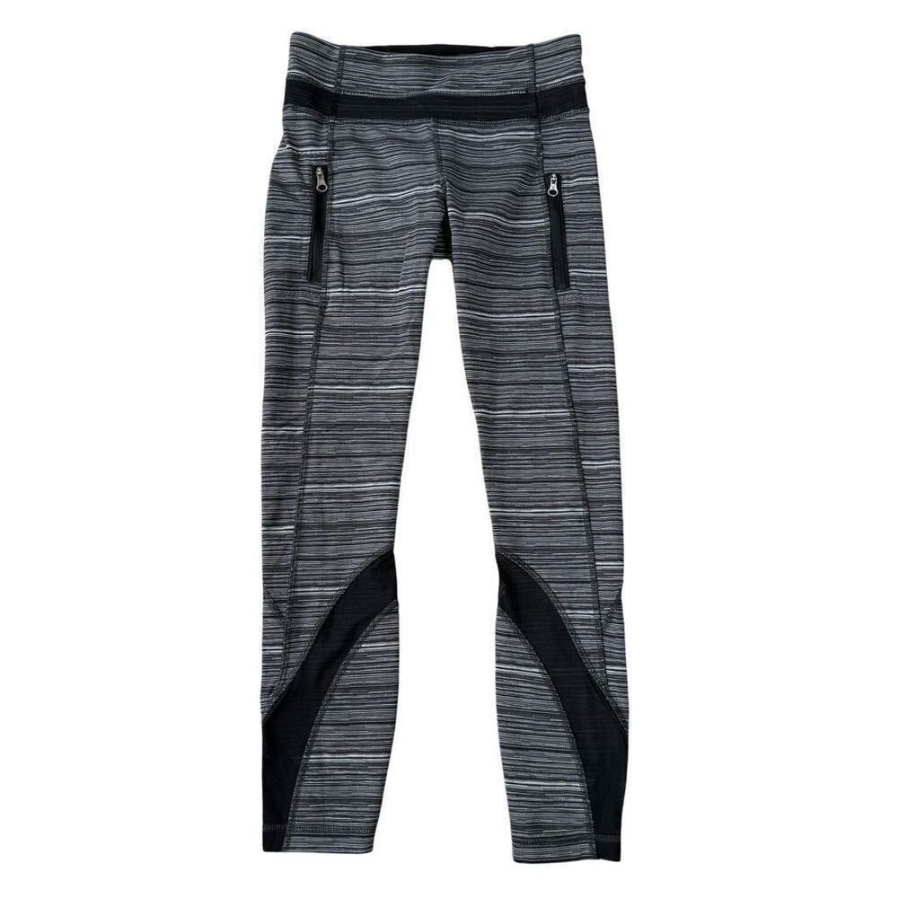 Lululemon Inspire Tight II leggings black/white striped pattern mesh detail sz 4